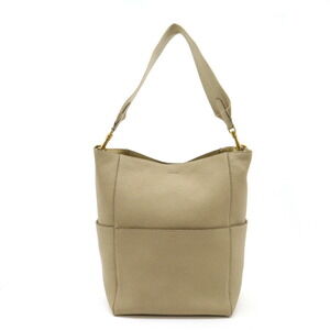 Celine Sangle Bucket Bag Shoulder Beige Leather Gold